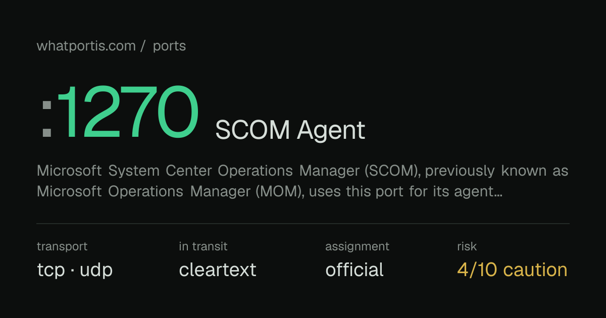 Port 1270 (TCP/UDP) — SCOM Agent | WhatPortIs