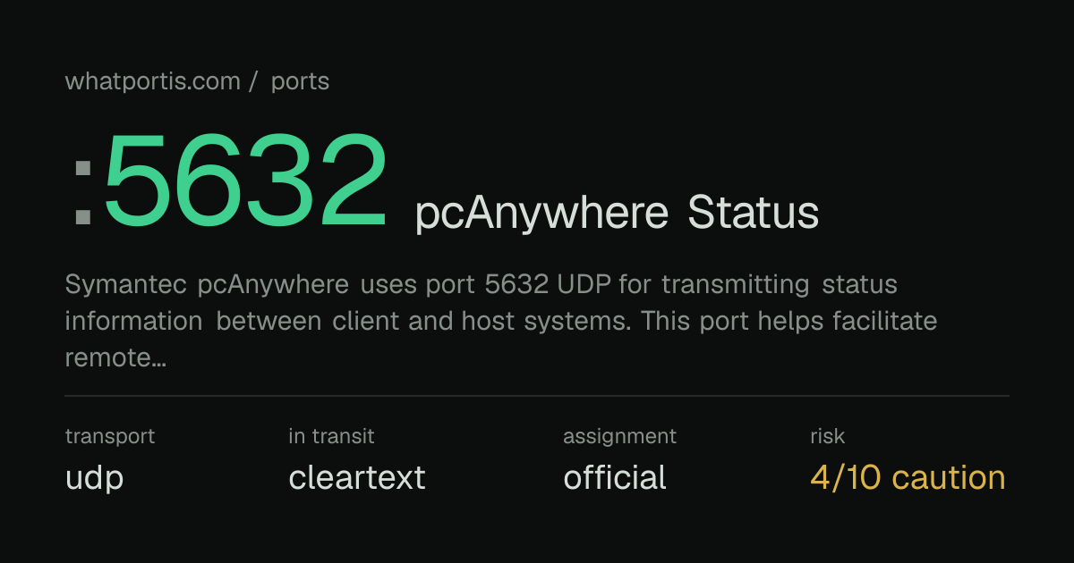 Port 5632 (UDP) — pcAnywhere Status | WhatPortIs